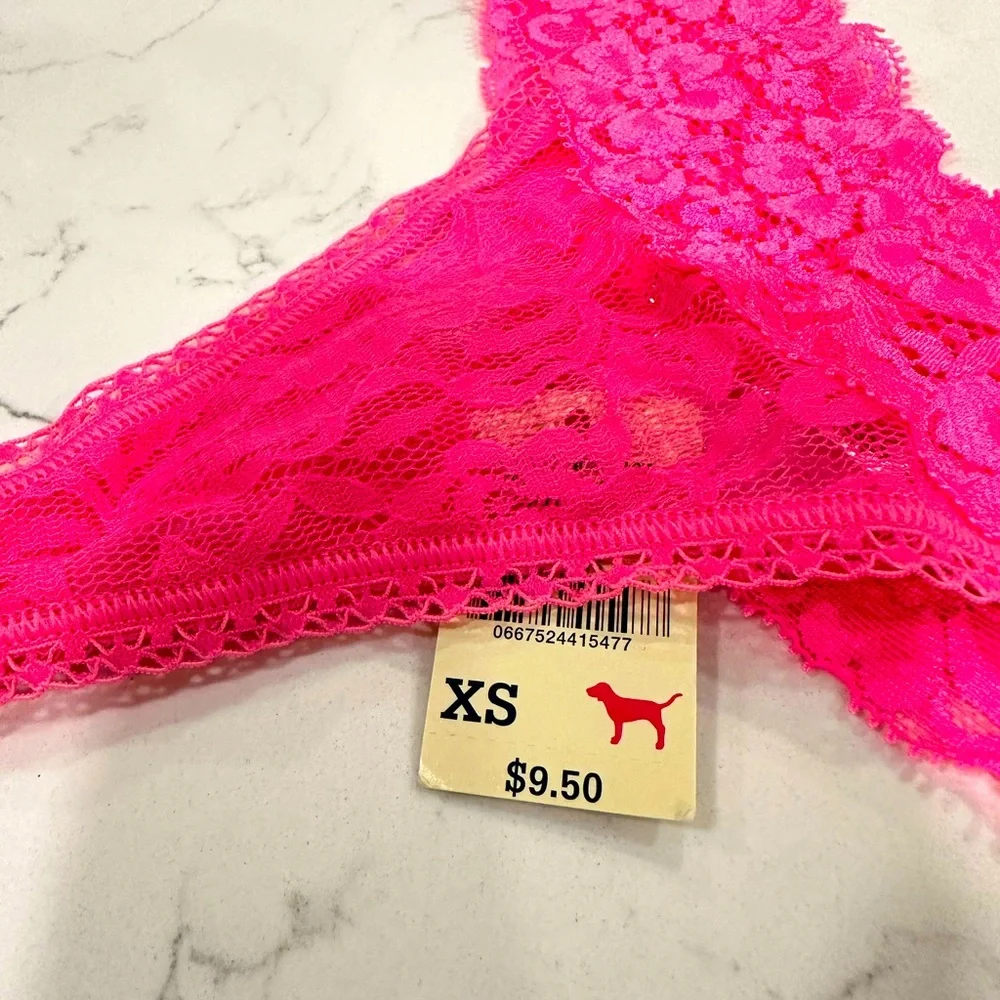 NWT Vintage Pink Victoria’s Secret Lace Thong - Picture 4 of 9